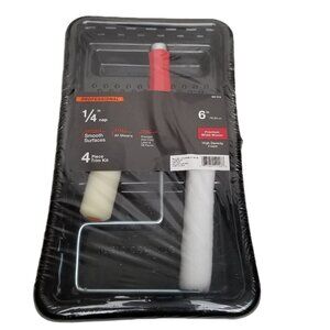 Professional 4 Piece Paint Trim Kit 2 6 Inch Roller 1/4 Nap Foam Handle and Tray
